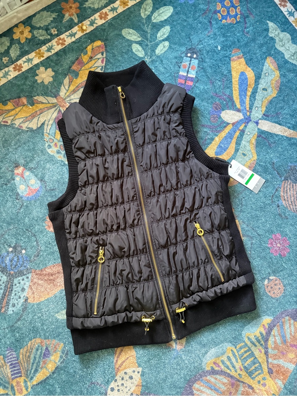 Calvin Klein Performance Black Quilted Women’s Vest with Gold Zippers